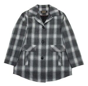 Pendleton Coat Womens Medium Gray Plaid Wool Quilted Lined Overcoat Winter